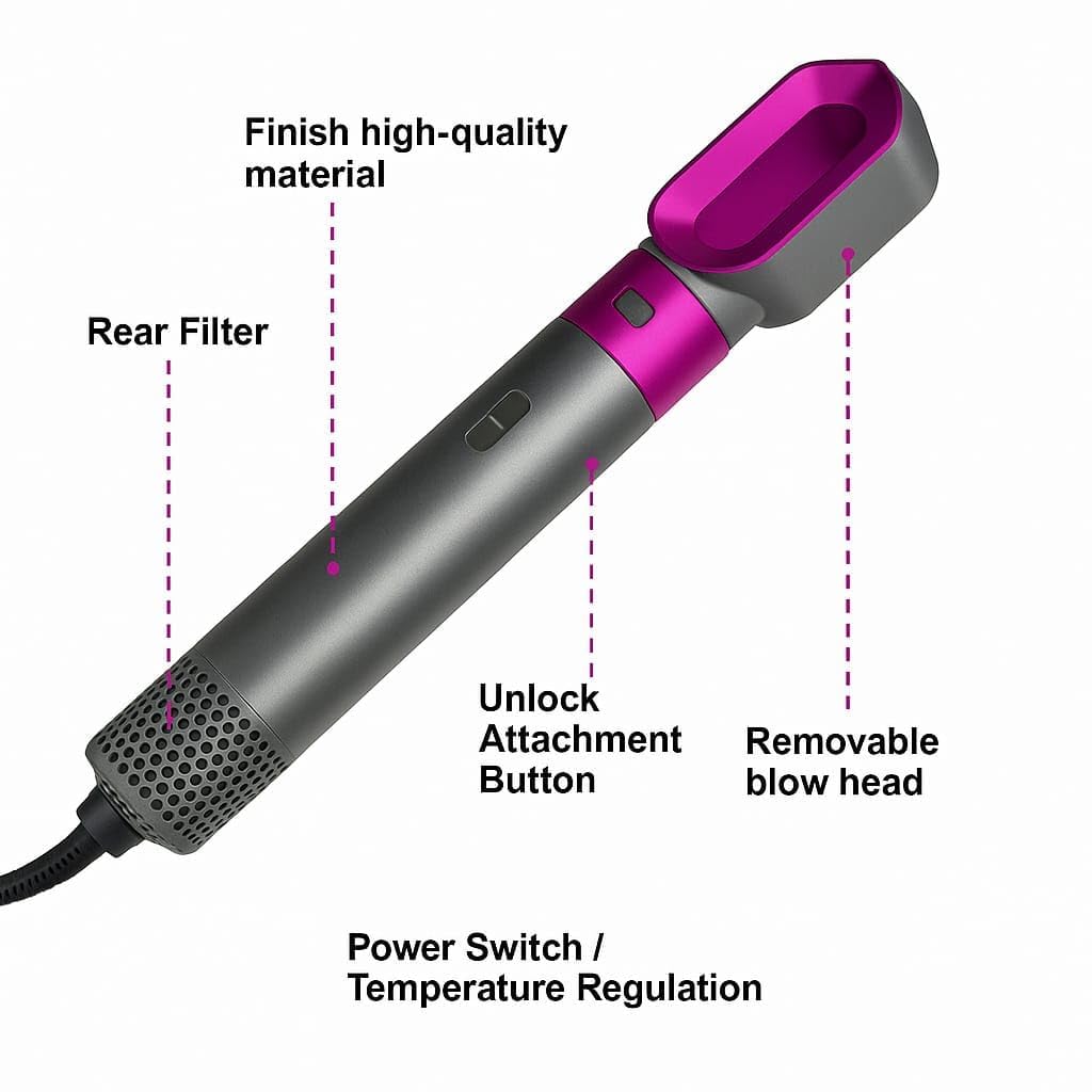 Muti-Functional 5 IN 1 Hair Styling Tool Detachable Hot Air Brush Hair Dryer with Comb