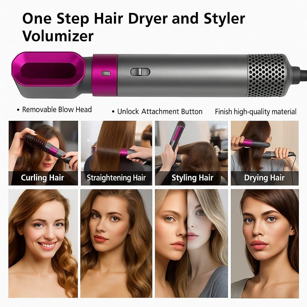 Muti-Functional 5 IN 1 Hair Styling Tool Detachable Hot Air Brush Hair Dryer with Comb