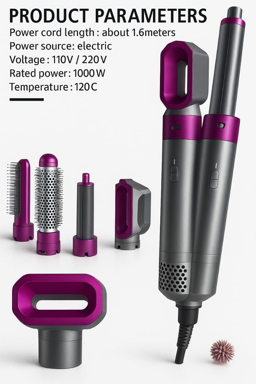 Muti-Functional 5 IN 1 Hair Styling Tool Detachable Hot Air Brush Hair Dryer with Comb