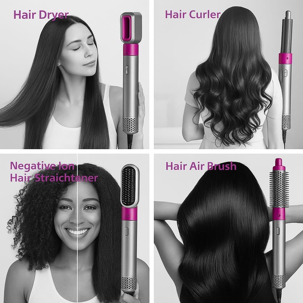 Muti-Functional 5 IN 1 Hair Styling Tool Detachable Hot Air Brush Hair Dryer with Comb