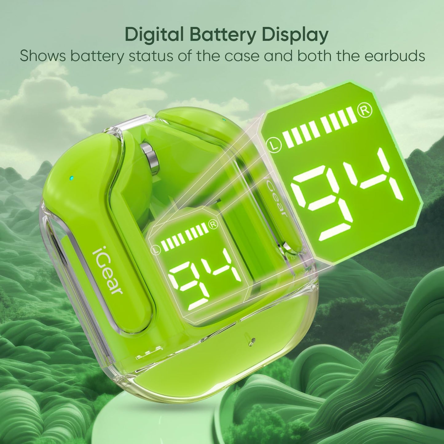 Crystal Portable LED Display Professional Clear Sound Wireless Earbuds