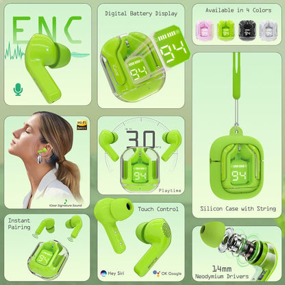 Crystal Portable LED Display Professional Clear Sound Wireless Earbuds